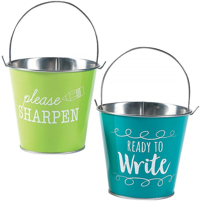 Fun Express 4 1/2" x 5" Sharp & Dull Pencil Metal Pail Set - 2 Buckets - Great for Classroom, School and After School Programs - Teaching Accessories - Image 1